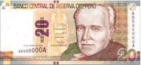 20 Soles Geldschein 20 Soles Peru